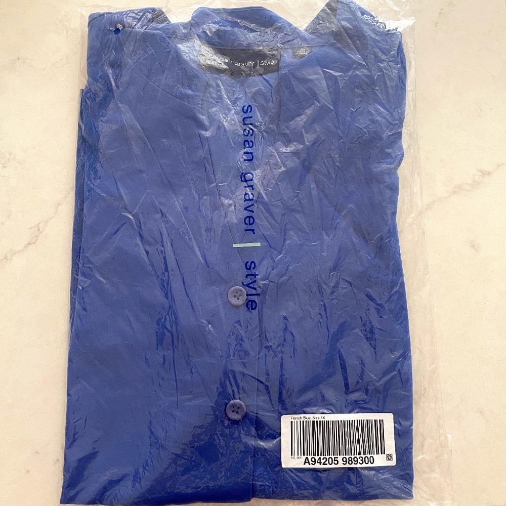 NWT! Susan Graver Style French Blue Blouse Top Sz 1x
